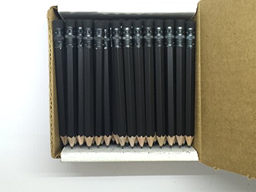Half Pencils with Eraser - Golf, Classroom, Pew, Short, Mini - Hexagon, Sharpened, Non Toxic, 2 Pencil, Color - Black Matte, (Box of 48) Golf Pocket Pencils
