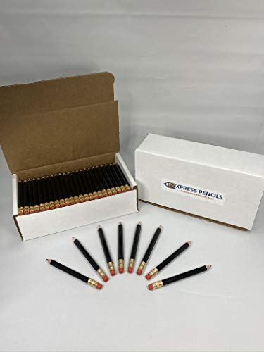 Half Pencils with Eraser - Golf, Classroom, Pew, Short, Mini, Small, Non Toxic - Hexagon, Sharpened, 2 Pencil, Color - Black, Box of 144, (1 gross) Golf Pocket Pencils
