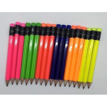 Half Pencils with Eraser - Golf, Classroom, Pew, Short, Mini, Small. Church, Non Toxic - Hexagon, Sharpened, 2 Pencil, Color - (Assorted Neon Colors), (Box of 48) Golf Pocket Pencil