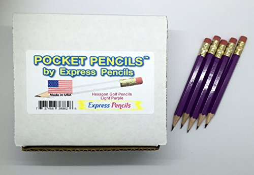 Half Pencils with Eraser - Golf, Classroom, Pew, Short, Mini, Small. Church, Non Toxic - Hexagon, Sharpened, 2 Pencil, Color - Light Purple, Box of 72 (1/2 Gross) Golf Pocket Pencils