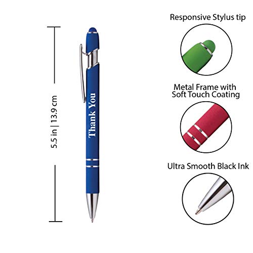 "Thank You" Premium Gift Stylus Pens For All TouchScreen Devices - Metal Soft Touch - 2 in 1 Combo Pen for Events, Parties, Employee Appreciation & More