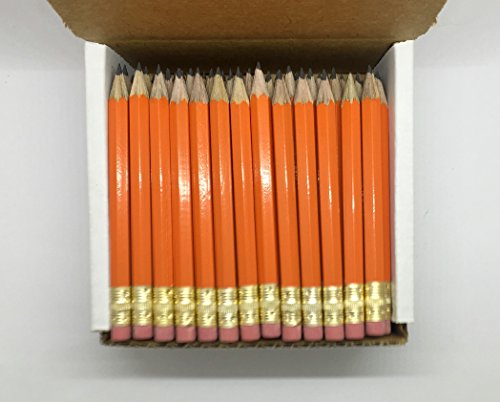 Half Pencils with Eraser - Golf, Classroom, Events, School, Pew, Short, Mini, Small, Non Toxic - Hexagon, Sharpened, 2 Pencil, Color - (Orange Box of 144), (1 gross) Golf Pocket Pencils