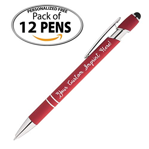 Personalized Pens - Rainbow Rubberized Soft Touch Ballpoint Pen with Stylus Tip is a stylish, premium metal pen, black ink, medium point.- Includes FREE PERSONALIZATION (Box of 12)