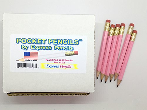 Half Pencils with Eraser - Golf, Classroom, Pew - Hexagon, Sharpened, 2 Pencil, Color - Pastel Pink, Box of 72 Golf Pocket Pencils TM