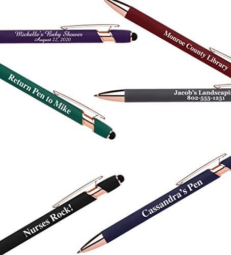 Express Pencils Rose Gold Premium Custom Pens with Stylus | Rose Accent | Personalized Soft Touch Metal Printed Name Pens w/Black Ink - Imprinted w/Message - 12 pcs/pack