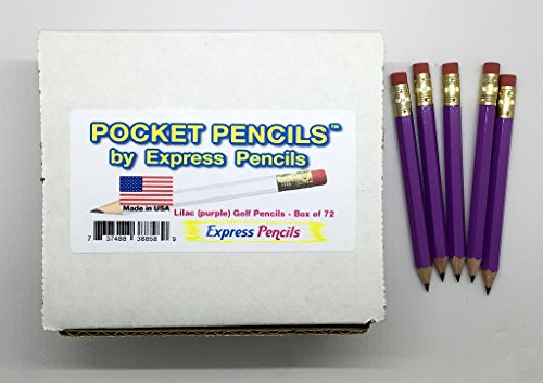 Half Pencils with Eraser - Golf, Classroom, Pew, Short, Mini, Small. Church, Non Toxic - Hexagon, Sharpened, 2 Pencil, Color - Lilac (purple), Box of 72 (1/2 Gross) Golf Pocket Pencils