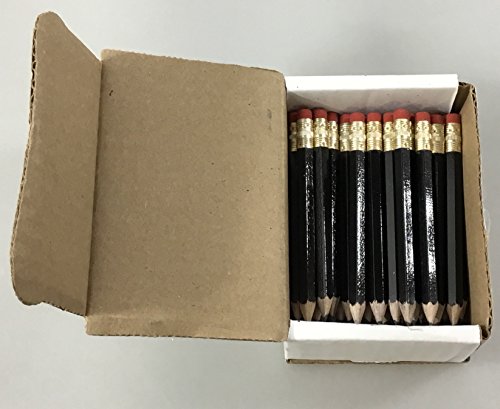 Box of 48 Half Pencils with Eraser Golf, Classroom, Pew Hexagon, Sharpened, #2 Pencil, Color Black Short, Mini, Non Toxic, Pocket Golf
