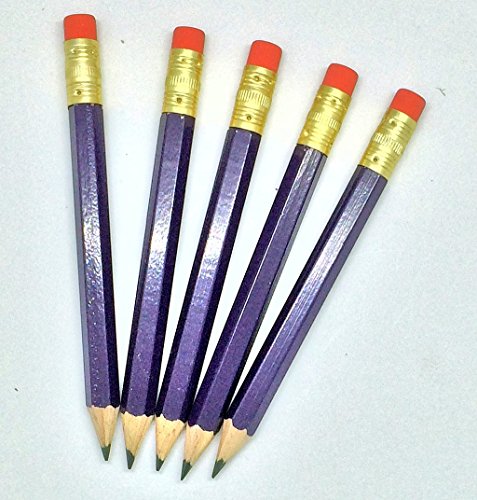 Half Pencils with Eraser - Golf, Classroom, Pew, Short, Mini, Non Toxic, Hexagon, Sharpened, 2 Pencil, Color - Violet (purple), Box of 72, (half gross) Pocket Pencils