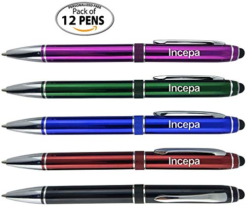 12 Pack Introne- Personalized Ballpoint Pen with Stylus Tip a stylish, premium metal pen, black ink, medium point. Ad your name, message or logo - Custom Printed - FREE PERSONALIZATION