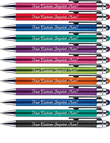 Personalized Pens with Stylus Tip -Bright Vibes- Click action - Custom - Black writing - Printed Name pens - Imprinted with Your Logo or Message - FREE PERSONALIZATION - 12 Pens/Box