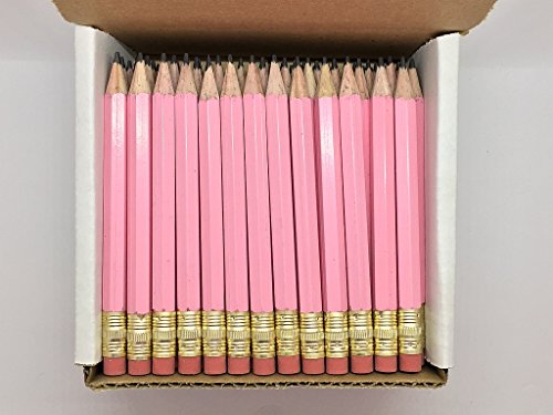 Half Pencils with Eraser - Golf, Classroom, Pew - Hexagon, Sharpened, 2 Pencil, Color - Pastel Pink, Box of 72 Golf Pocket Pencils TM