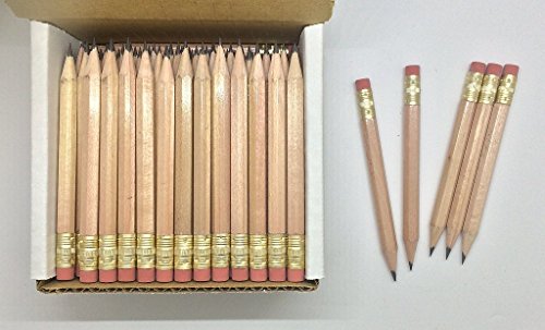 Half Pencils with Eraser - Golf, Classroom, Pew - Hexagon, Sharpened, 2 Pencil, Color - Natural, Box of 144