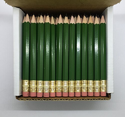 Half Pencils with Eraser - Golf, Classroom, Pew, Short, Mini, Non Toxic- Hexagon, Sharpened, 2 Pencil, Color - Army Green, Box of 144 (gross) Golf Pocket Pencils