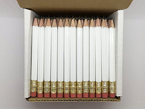 Half Pencils with Eraser - Golf, Classroom, Pew, Short, Mini, Non Toxic- Hexagon, Sharpened, 2 Pencil, Color - White, Box of 72, Pocket PencilsTM