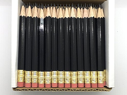 Express Pencils - Half Pencils with Eraser - Golf, Classroom, Pew, Short, Mini - Hexagon, Sharpened, Non Toxic, 2 Pencil, Color - Black, (Box of 48) Golf Pocket Pencils