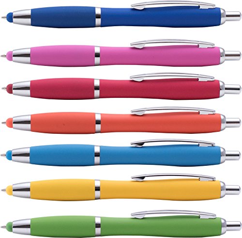 The Del Mar Soft Touch Ballpoint Pen with Stylus Tip is a stylish, premium metal pen, black ink, medium point. Box of 7