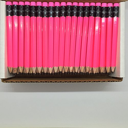 Half Pencils with Eraser - Golf, Classroom, Pew, Short, Mini, Non Toxic, Hexagon, Sharpened, 2 Pencil, Color: Neon Pink, Box of 72, (half gross) Golf Pocket Pencils TM
