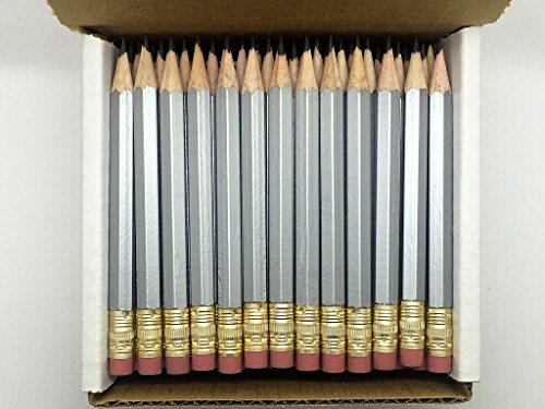 Half Pencils with Eraser - Golf, Classroom, Pew, Short, Mini, Non Toxic, Hexagon, Sharpened, 2 Pencil, Color - Silver, Box of 72, Golf Pocket PencilsTM