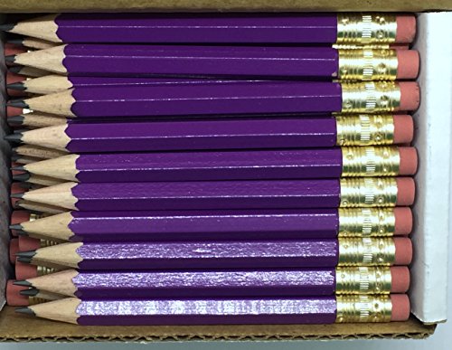 Half Pencils with Eraser - Golf, Classroom, Pew, Short, Mini, Small, Church, Non Toxic - Hexagon, Sharpened, 2 Pencil, Color - Light Purple, Box of 144 (1 Gross) Pocket Pencils