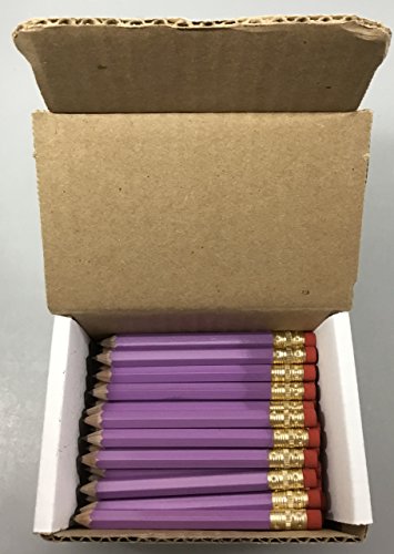 Half Pencils with Eraser - Golf, Classroom, Pew - Hexagon, Sharpened, #2 Pencil, Color - Lilac / Lavender Purple , Box of 72 Short, Mini, Non Toxic, Golf