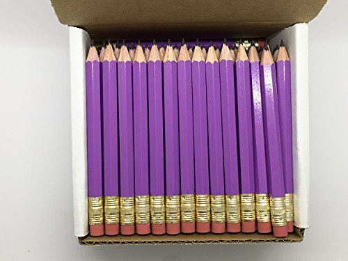 Half Pencils with Eraser - Golf, Classroom, Pew, Short, Mini - Hexagon, Sharpened, Non Toxic, 2 Pencil, Color - Lilac (Box of 48) Purple Golf Pocket Pencils