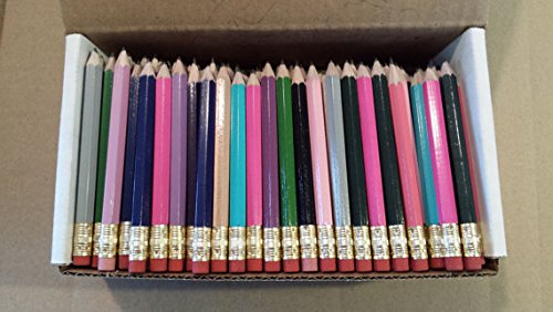 Half Pencils with Eraser - Golf, Classroom, Pew, Short, Mini - Hexagon, Sharpened, Non Toxic, Non-Smudge, 2 Pencil, Wood Cased, Color -Assorted Mix of Colors, (Box of 48) Golf Pocket Pencils