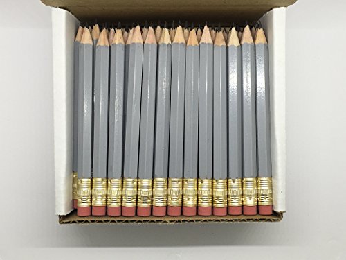 Half Pencils with Eraser - Golf, Classroom, Pew, Short, Mini, Small, Church, Non Toxic - Hexagon, Sharpened, 2 Pencil, Color - Gray - Grey, Box of 72 (half gross) Pocket Pencils