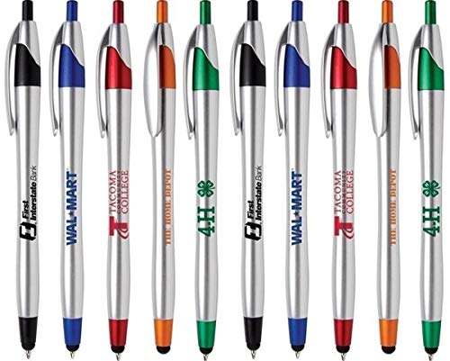 Personalized Ink Pens with Stylus Tip -The Stream- Click action - Custom - Black writing - Printed Name pens - Imprinted with Your Logo/Message - FREE PERSONALIZATION - 12 Pens/Box