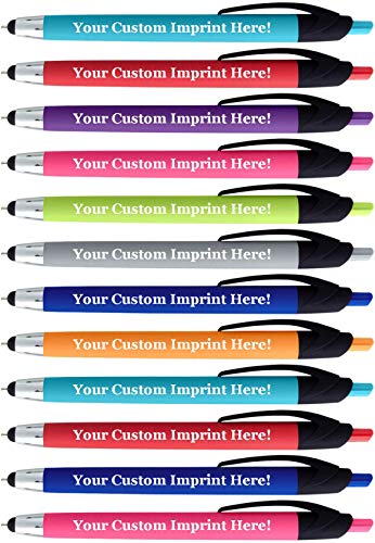 12 pcs/pack Personalized Pens with Stylus - The Montage - Custom Rubberized Printed Name Pens with Black Ink - Imprinted with Logo or Message - Great Gift Ideas -FREE PERSONALIZATION