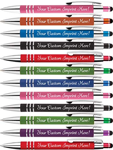 Personalized Pens - Hottie Rubberized Soft Touch Ballpoint Pen with Stylus tip is a stylish, premium metal pen, black ink, medium point.- Includes Personalization (Box of 12)