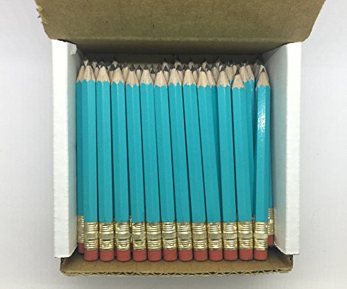 Half Pencils with Eraser - Golf, Classroom, Pew, Short, Mini - Hexagon, Sharpened, Non Toxic, 2 Pencil, Color - Light Turquoise, (Box of 144) Golf Pocket Pencils from Express Pencils