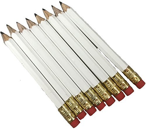 Half Pencils with Eraser Golf, Classroom, Pew, Short, Mini Hexagon, Sharpened, 2 Pencil, Color - White Box of 36