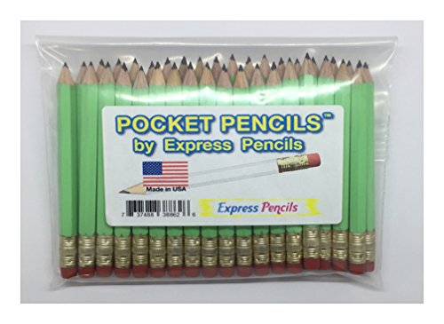 Half Pencils with Eraser - Golf, Classroom, Pew, Short, Mini - Hexagon, Sharpened, Non Toxic, Non-Smudge, 2 Pencil, Wood Cased, Color -Pastel Green, (Box of 48) Golf Pocket Pencils
