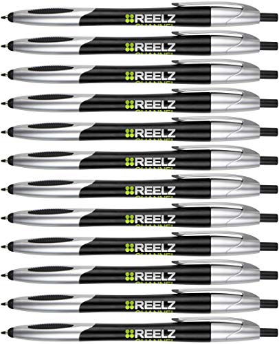 The Glide Ballpoint Pen with Stylus. Click action Custom Personalized Black writing ink. Full color Printed Name pens. Office with Your Logo/Message FREE PERZONALIZATION - 14 Qty (Silver)