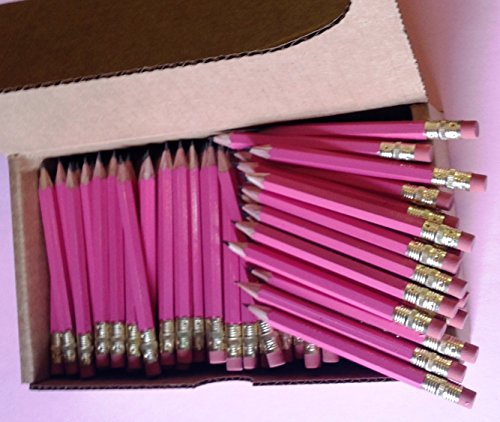 Half Pencils with Eraser - Golf, Classroom, Pew - Hexagon, Sharpened, 2 Pencil, Color - Pink, Box of 72 Pocket Pencils