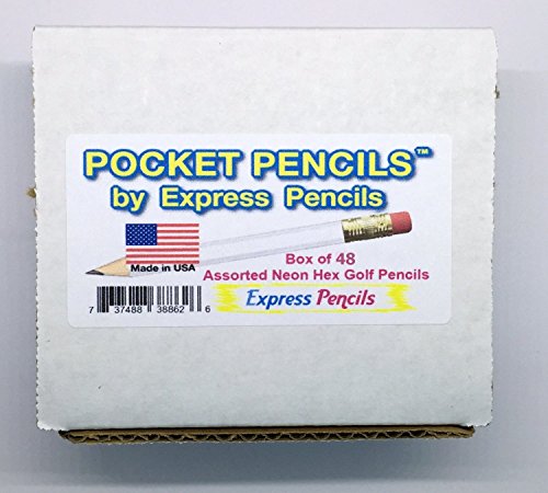 Half Pencils with Eraser - Golf, Classroom, Pew, Short, Mini - Hexagon, Sharpened, Non Toxic, 2 Pencil, Color - Neon Assortmentl, (Box of 48) Golf Pocket Pencils
