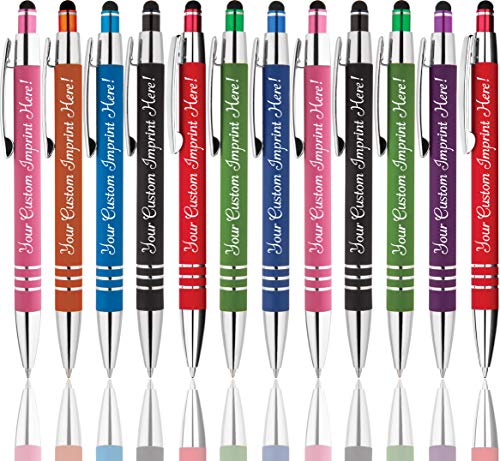 Personalized Pens - Hottie Rubberized Soft Touch Ballpoint Pen with Stylus tip is a stylish, premium metal pen, black ink, medium point.- Includes Personalization (Box of 12)