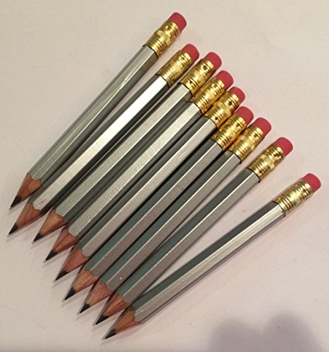 Half Pencils with Eraser - Golf, Classroom, Pew, Short, Mini, Non Toxic, Hexagon, Sharpened, 2 Pencil, Color - Silver, Box of 72, Golf Pocket PencilsTM