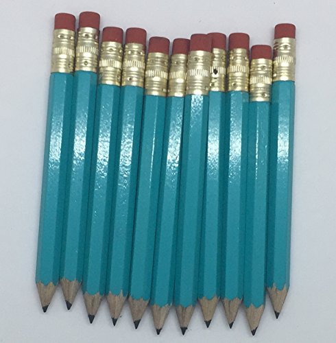 Half Pencils with Eraser - Golf, Classroom, Pew, Short Mini Non Toxic - Hexagon, Sharpened, 2 Pencil, (Color - Light Turquoise), (Box of 72) half gross Golf Pocket Pencils by Express Pencils