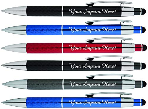Customized Pens with Stylus - The Prestige Metal Pen - Custom Printed Name Pens with Black Ink Personalized & Imprinted with Logo or Message -Great Gift Ideas- FREE PERSONALIZATION - 6 pack
