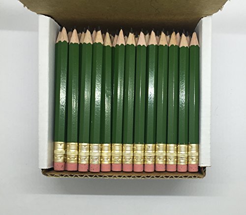 Half Pencils with Eraser - Golf, Classroom, Pew, Short, Mini, Non Toxic- Hexagon, Sharpened, 2 Pencil, Color - Army Green, Box of 144 (gross) Golf Pocket Pencils