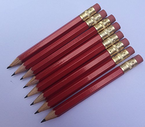 Half Pencils with Eraser - Golf, Classroom, Pew - Hexagon, Sharpened, 2 Pencil, Color - Red, Box of 72, Pocket Pencils