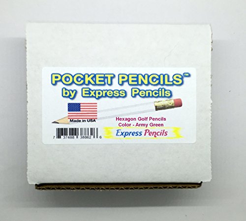 Half Pencils with Eraser - Golf, Classroom, Pew, Short, Mini, Non Toxic- Hexagon, Sharpened, 2 Pencil, Color - Army Green, Box of 144 (gross) Golf Pocket Pencils