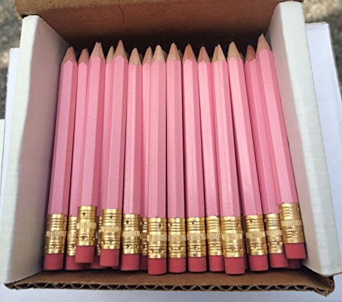 Half Pencils with Eraser - Golf, Classroom, Pew, Short, Mini, Non Toxic - Hexagon, Sharpened, 2 Pencil, Color - Pastel Pink, Box of 144 Pocket PencilsTM
