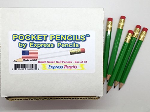 Half Pencils with Eraser - Golf, Classroom, Pew, Short, Mini, Non Toxic- Hexagon, Sharpened, 2 Pencil, Color - Green, Box of 72 (half gross) Golf Pocket Pencils