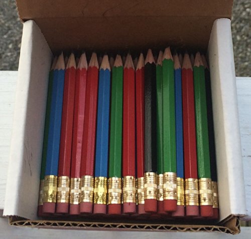 Half Pencils with Eraser - Golf, Classroom, Pew - Hexagon, Sharpened, 2 Pencil, Color - Red, Green, Blue, Black, Box of 144