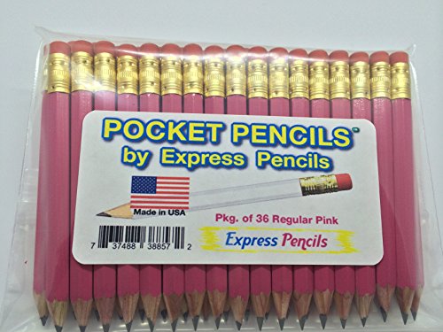 Pink Golf Pencils with Eraser - Half, Classroom, Pew, Short, Mini, Small, Non Toxic - Hexagon, Sharpened, 2 Pencil, Color - Pink, Pkg of 36 Pocket Pencils by Express Pencils