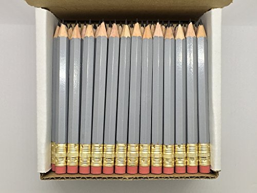 Half Pencils with Eraser - Golf, Classroom, Pew, Short, Mini, Small, Church, Non Toxic - Hexagon, Sharpened, 2 Pencil, Color - Gray - Grey, Box of 72 (half gross) Pocket Pencils
