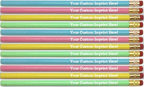 Personalized Custom Pencils - Round - Pastel Colors - White Imprint- Printed with your name, message, text or logo - Express Pencils - 12 pkg FREE CUSTOMIZING Great gift idea