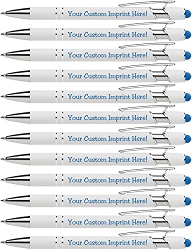 Premium Custom Pens with Stylus | Beautiful White | Personalized Soft-Touch Metal Printed Name Pens w/Black Ink - Imprinted w/Name or Message - 12 pack
